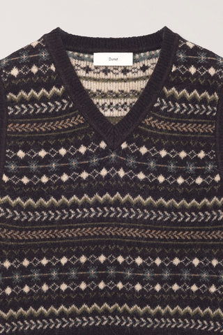 UNISEX CRAFTED V-NECK KNIT VEST DEEP BROWN
