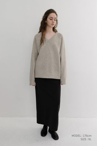 UNISEX SOFT VOLUME V-NECK SWEATER LIGHT PEBBLE