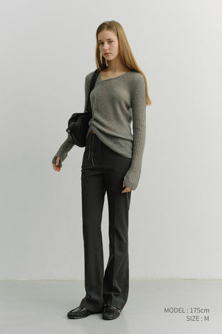 2-WAY SHIRRING KNIT TOP MELANGE GREY