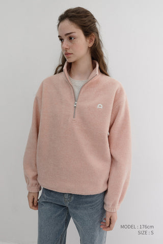 UNISEX HALF ZIP-UP FLEECE SWEATSHIRT CANDY PINK