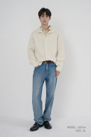 UNISEX HIGH NECK BUTTON CARDIGAN CREAM