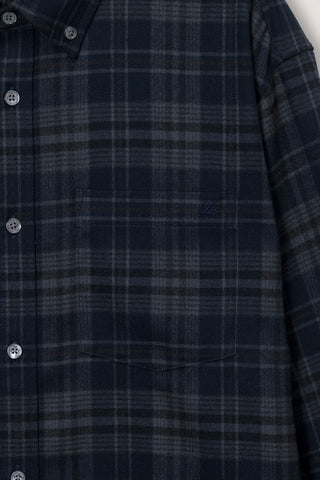 UNISEX CHECKED FLANNEL BD SHIRT DARK NAVY