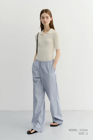 BUTTONED SLIM POLO KNIT CREAM