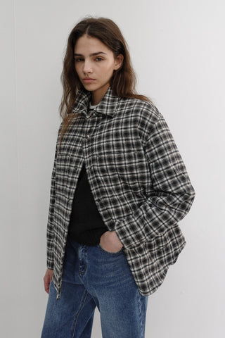 UNISEX QUILTED FLANNEL SHIRT BLACK CHECK