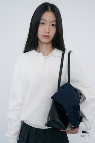 UNISEX LEATHER LOGO COLLARED T-SHIRT WHITE