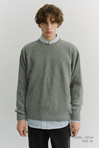 UNISEX BUTTONED CREWNECK SWEATER MELANGE GREY