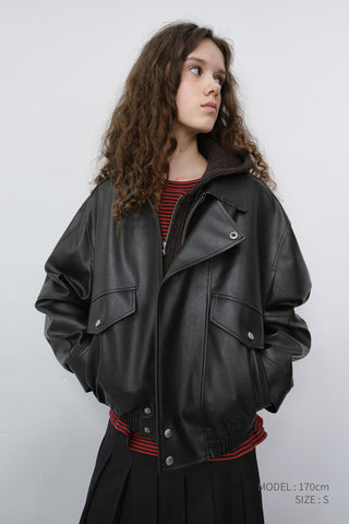 UNISEX CROPPED ALTER-LEATHER BLOUSON GREYISH KHAKI