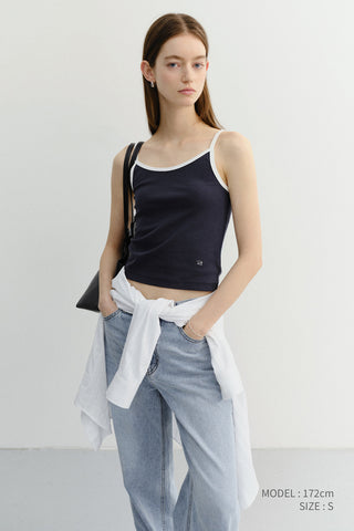 2-TONE TRIM SLEEVELESS TOP NAVY IVORY