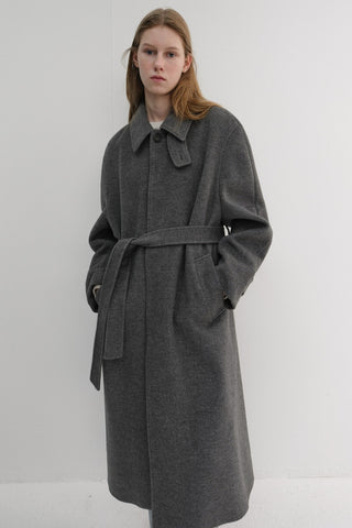 UNISEX BELTED CASHMERE MAC COAT MELANGE GREY
