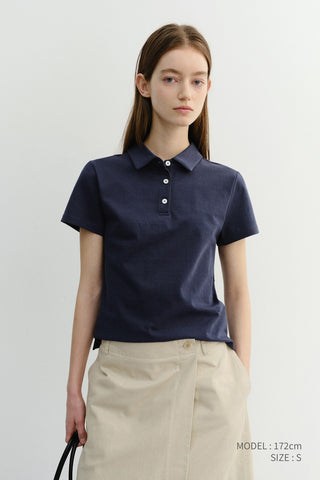 CROPPED SLIM COLLARED T-SHIRT NAVY