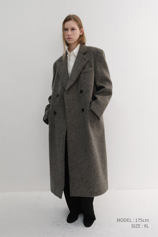 UNISEX LOOSE DOUBLE-BREASTED COAT GREY HERRINGBONE