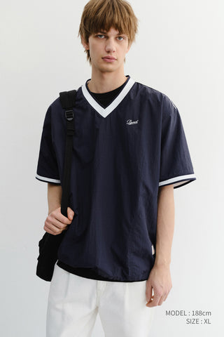 UNISEX V-NECK WOVEN TOP NAVY