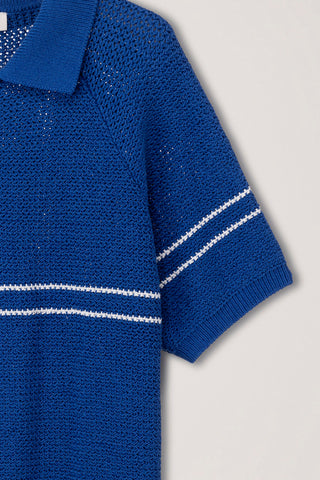 HALF ZIP-UP STRIPED POLO KNIT BLUE