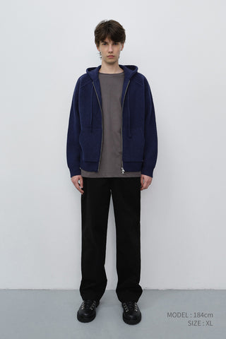 UNISEX HOODED KNIT CARDIGAN DARK BLUE