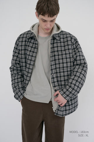 UNISEX QUILTED FLANNEL SHIRT BLACK CHECK