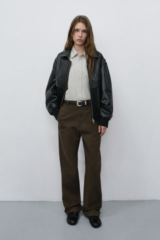 STRAIGHT CHINO SLACKS BROWN