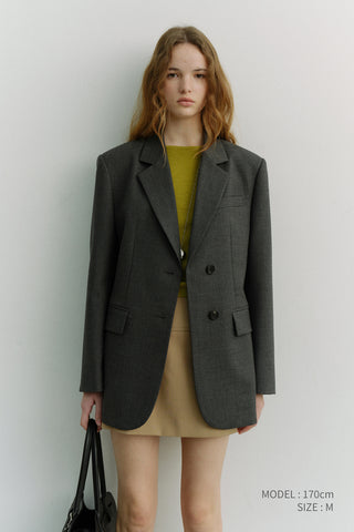 ESSENTIAL 2 BUTTON WOOL BLAZER MELANGE GREY