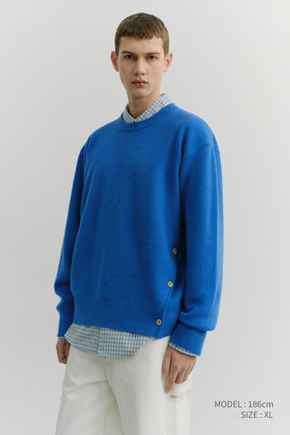 UNISEX BUTTONED CREWNECK SWEATER BLUE