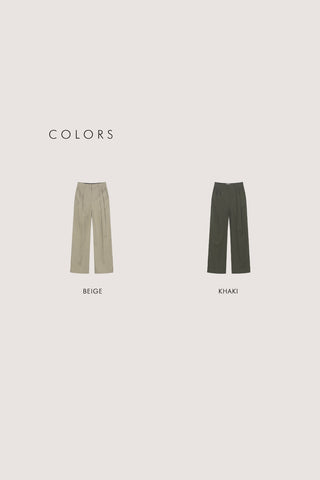 DOUBLE PLEATED WIDE CHINO SLACKS KHAKI