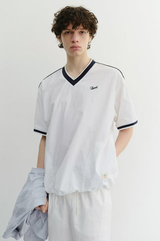 UNISEX V-NECK WOVEN TOP WHITE