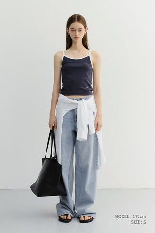 2-TONE TRIM SLEEVELESS TOP NAVY IVORY