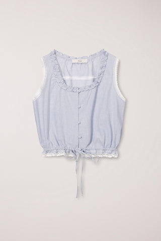 FRILL SLEEVELESS BLOUSE SOFT BLUE CHECK