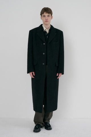 UNISEX 2-WAY 3 BUTTON BOUCLE WOOL COAT BLACK