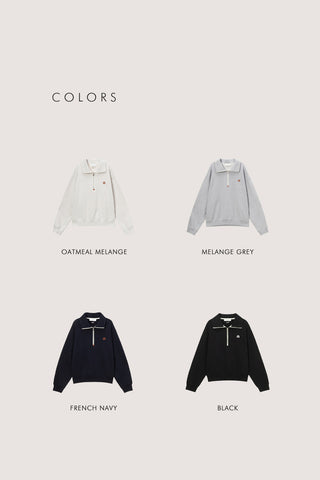 UNISEX LEATHER LOGO HALF ZIP-UP SWEATSHIRT FRENCH NAVY
