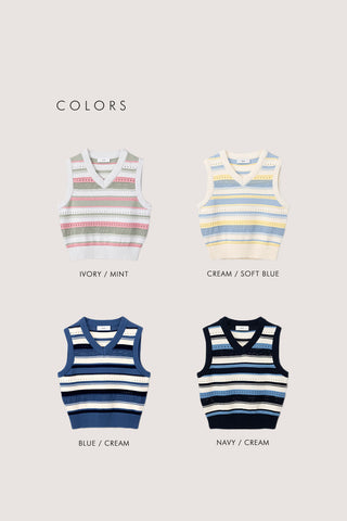 UNISEX CRAFTED STRIPED KNIT VEST BLUE CREAM