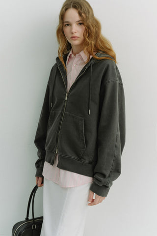 UNISEX GARMENT DYED ZIP-UP HOODIE BLACK