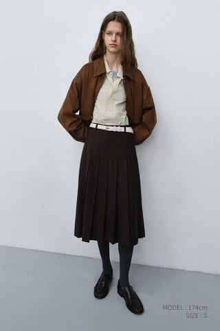 PLEATS LONG SKIRT BROWN