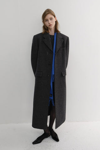 UNISEX 2-WAY 3 BUTTON COAT GREY STRIPE