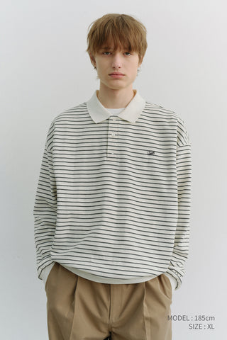UNISEX STRIPED LOGO COLLARED T-SHIRT IVORY STRIPE
