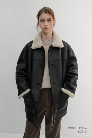 UNISEX REVERSIBLE SOFT SHEARLING HALF JACKET BLACK