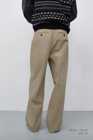 DOUBLE PLEATED WIDE CHINO SLACKS BEIGE