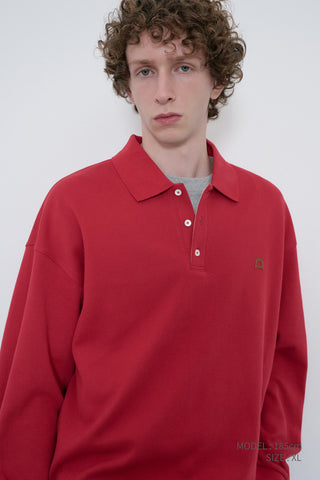 UNISEX LEATHER LOGO COLLARED T-SHIRT RED