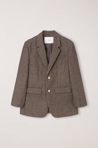 UNISEX CLASSIC 2 BUTTON WOOL BLAZER BROWN CHECK