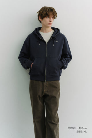 UNISEX CROPPED ZIP-UP HOODIE NAVY