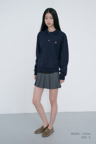 UNISEX LEATHER LOGO COLLARED T-SHIRT FRENCH NAVY