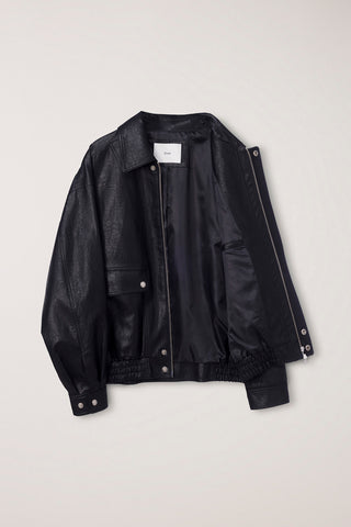 UNISEX ALTER-LEATHER ZIP-UP BLOUSON BLACK