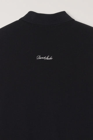 UNISEX LEATHER LOGO COLLARED T-SHIRT BLACK