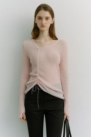 2-WAY SHIRRING KNIT TOP SOFT PINK