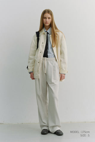 UNISEX LEATHER LOGO WIDE SWEAT PANTS OATMEAL MELANGE