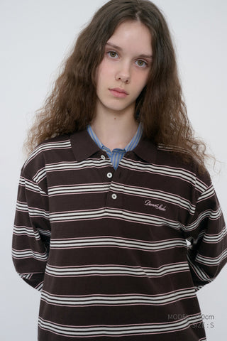 UNISEX MULTI STRIPE COLLARED T-SHIRT BROWN STRIPE