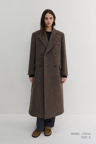 UNISEX LOOSE DOUBLE-BREASTED COAT BROWN MELANGE