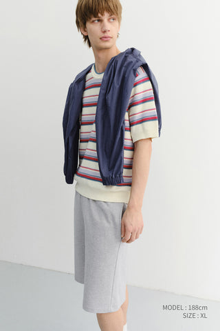 UNISEX STRIPED CREWNECK KNIT CREAM RED