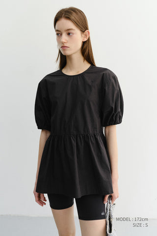 RIBBONED BACK SLIT BLOUSE BLACK