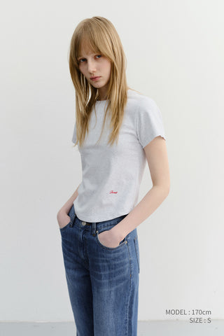 CURVED HEM SLIM TOP LIGHT MELANGE GREY