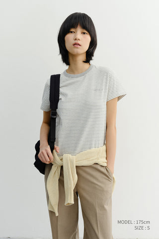 ESSENTIAL STRIPE LOGO T-SHIRT CREAM GREY STRIPE