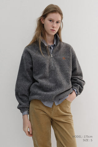 UNISEX HALF ZIP-UP FLEECE SWEATSHIRT MELANGE GREY